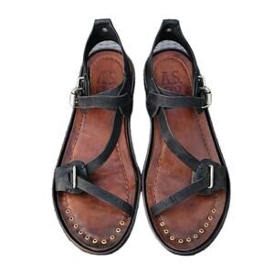 A.S.98 Airstep 98 Black Leather Strappy Sandals Ankle Wrap Buckle EU 41 US 10